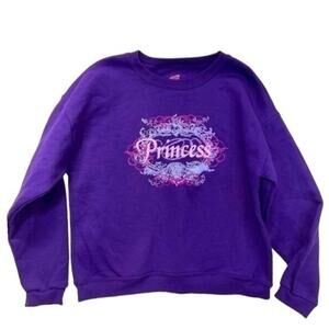 Princess Sweatshirt Girl’s Large 10-12 Purple pastel glitter graphic print Y2K